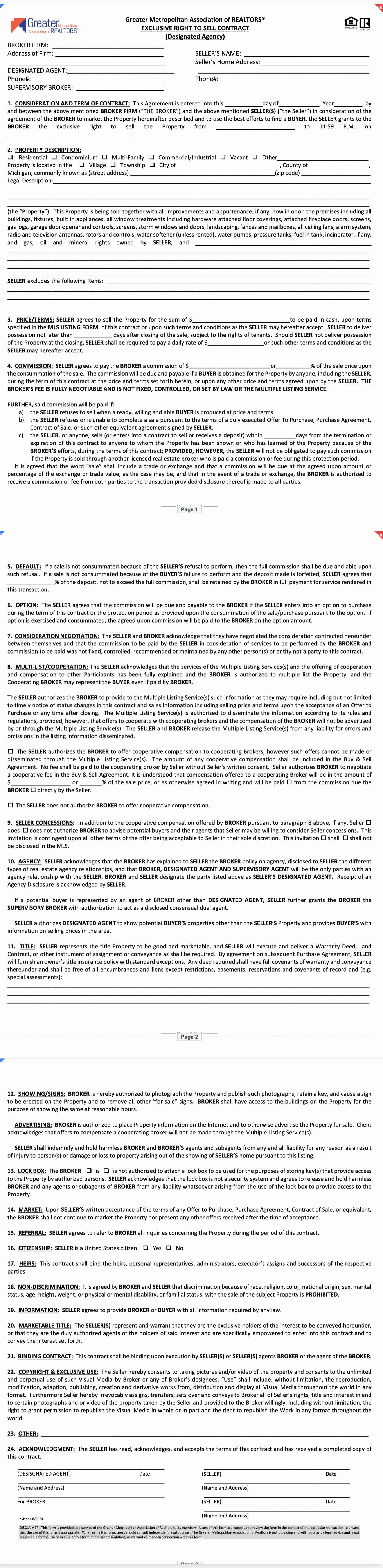 Exclusive Right To Sell Contract